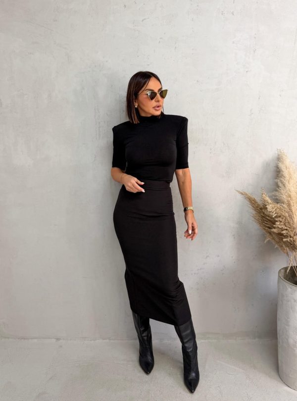 Midi ravna uska crna suknja