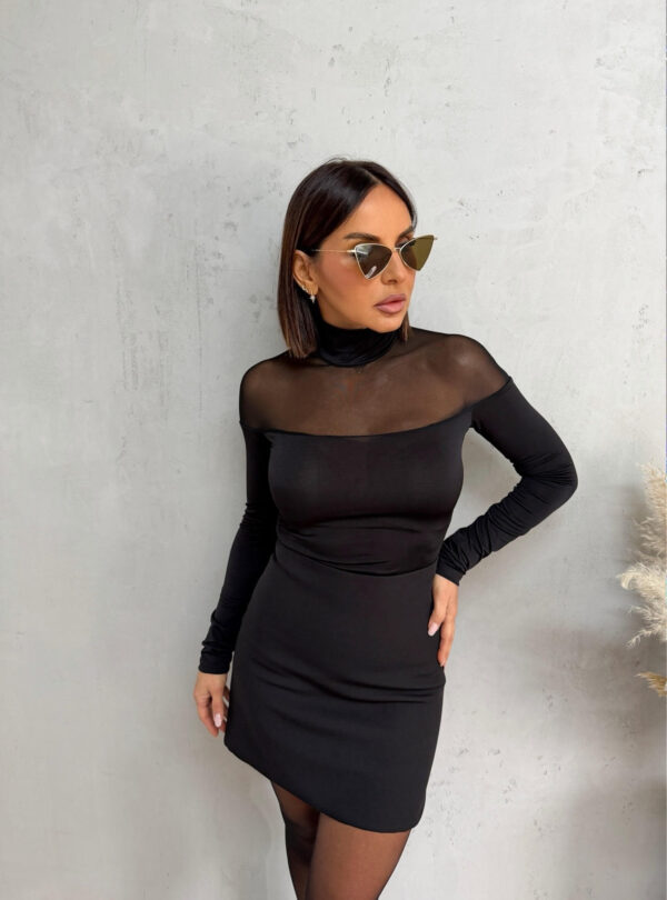 Polu-transparentna crna basic bluza dugih rukava sa rolkom