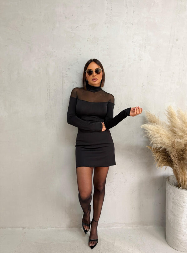 Polu-transparentna crna basic bluza dugih rukava sa rolkom