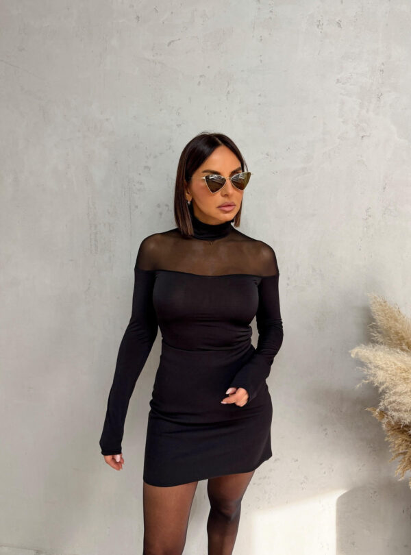 Polu-transparentna crna basic bluza dugih rukava sa rolkom