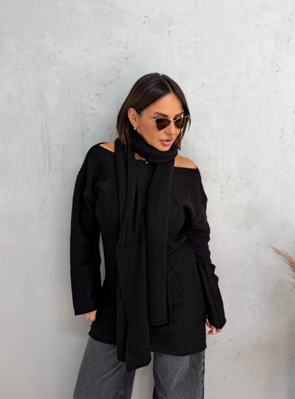 OLIVIA BLACK džemper tunika sa šalom/pojasom