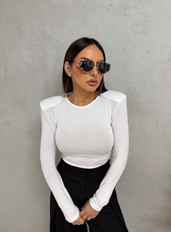 Bela basic bluza dugih rukava sa naramenicama od tanke viskoze sa elastinom