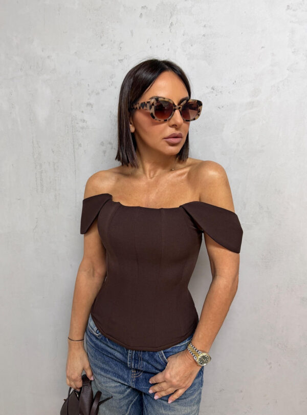 Braon korset ravnog dekoltea sa spuštenim bretelama