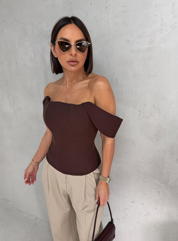 Braon korset ravnog dekoltea sa spuštenim bretelama