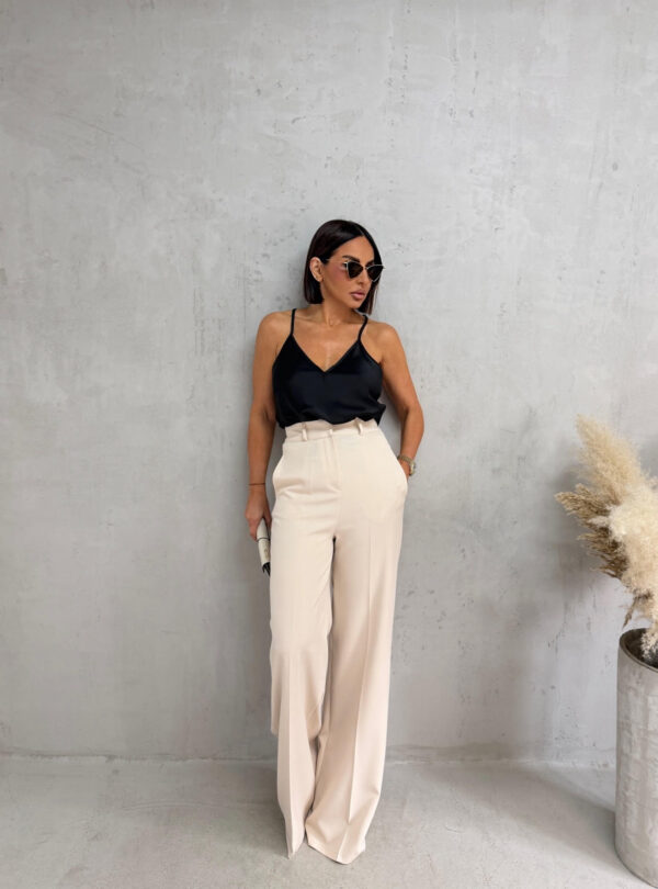 Prljavo bele zvonaste pantalone visokog struka kosih džepova sa skrivenim rajsferšlusom