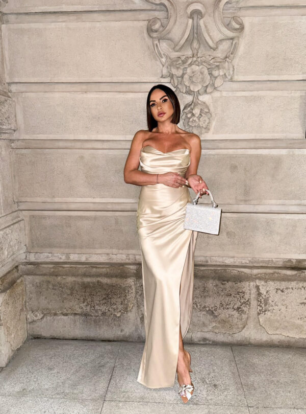 Duga balska satenska korset haljina šampanj bež boje