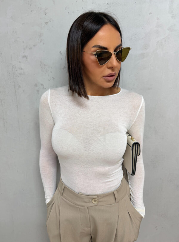 Basic transparentna transparentna bluza dugih rukava mlečno bele boje