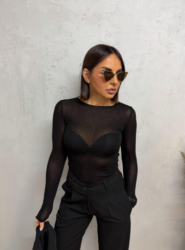 Basic transparentna transparentna bluza dugih rukava crne boje
