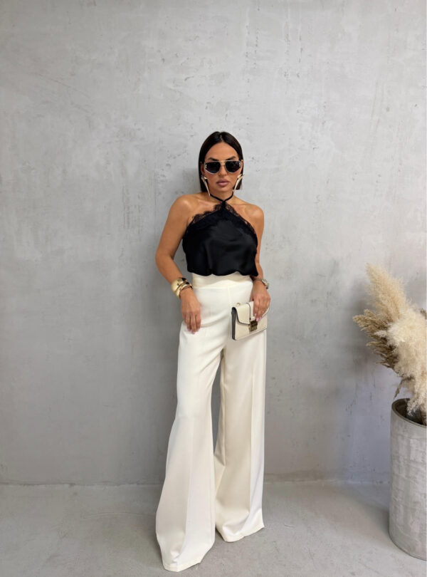 Crna elegantna bluza sa čipkom bez rukava sa halter dekolteom