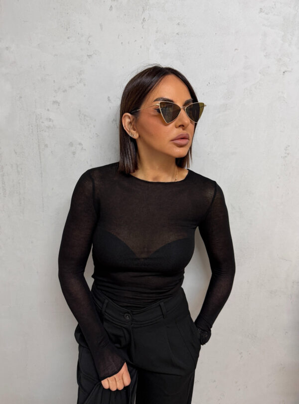 Basic transparentna transparentna bluza dugih rukava crne boje