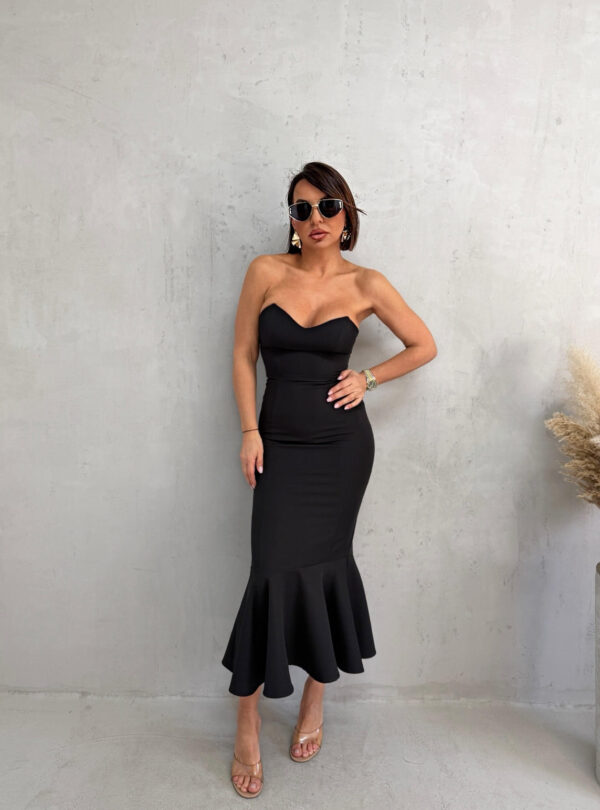 Midi crna korset sirena haljina sa karnerom i srce dekolteom
