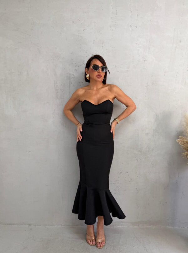 Midi crna korset sirena haljina sa karnerom i srce dekolteom