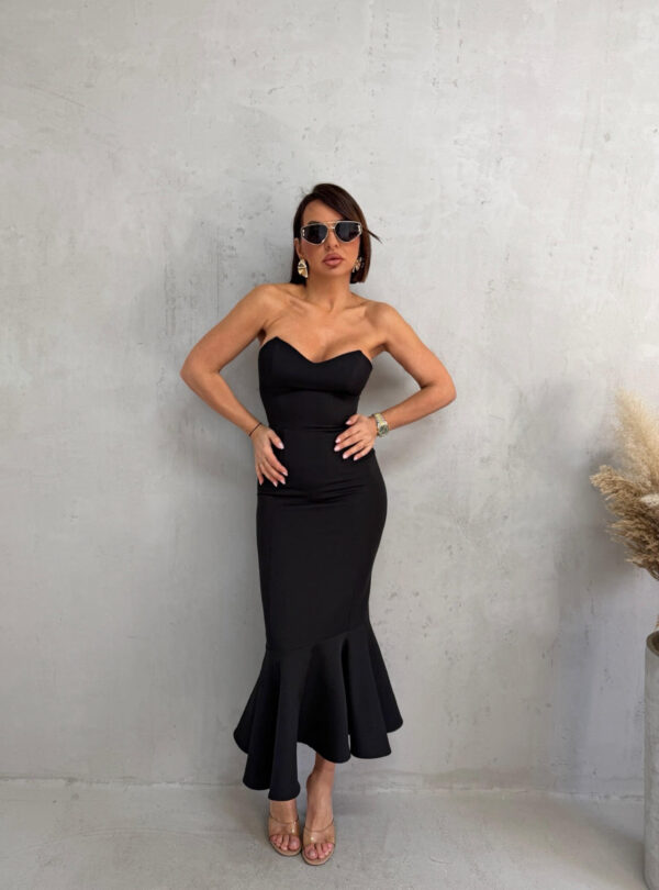Midi crna korset sirena haljina sa karnerom i srce dekolteom