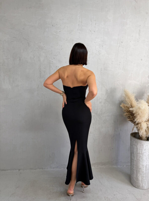 Midi crna korset sirena haljina sa karnerom i srce dekolteom