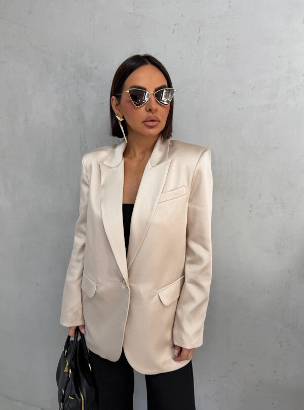 Duži oversize svetlucavi elegantni sako bež šampanj boje
