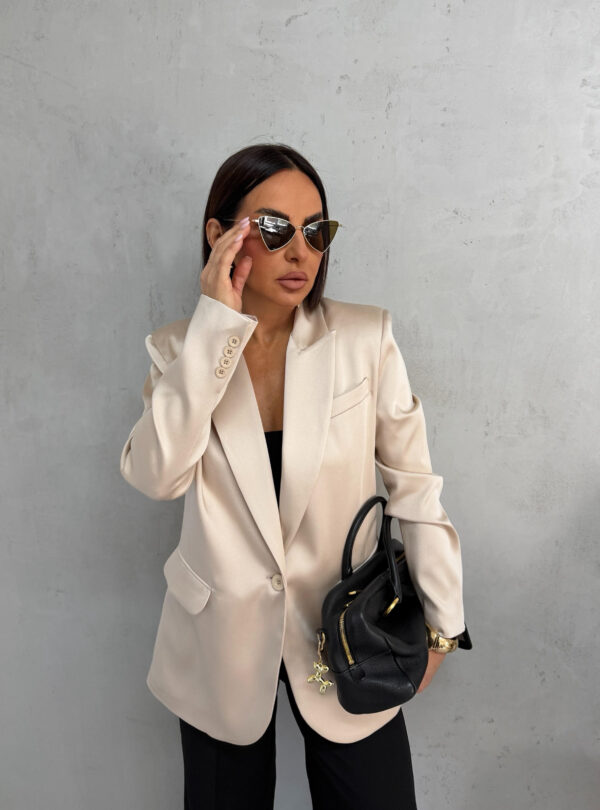 Duži oversize svetlucavi elegantni sako bež šampanj boje